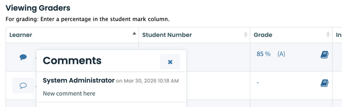 Gradebook Comment Screenshot