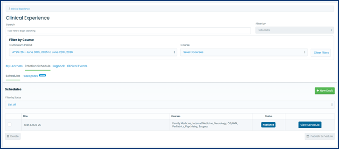 Rotation Schedule Tab Admin View