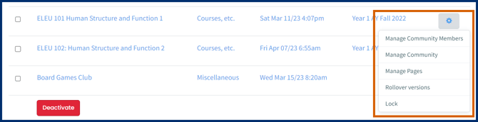 Admin Manage Communities Cog Menu Course Website