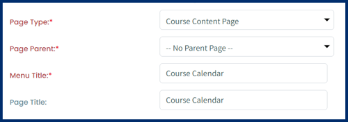 Course Website Edit Page_Page Type, Page Parent, Menu Title, Page Title