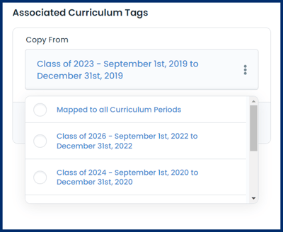 Copying Curriculum Tags Across Periods - Choose a Period