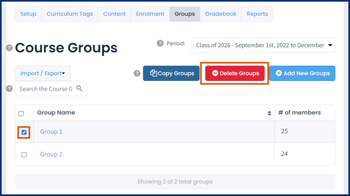 Deleting Course Groups