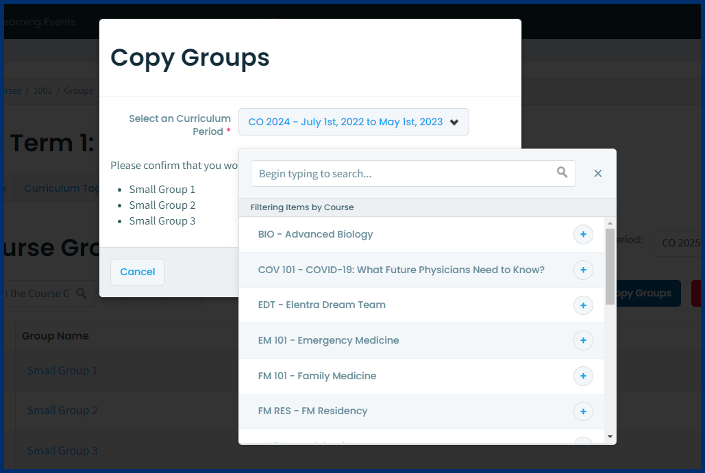 Course Groups Tab