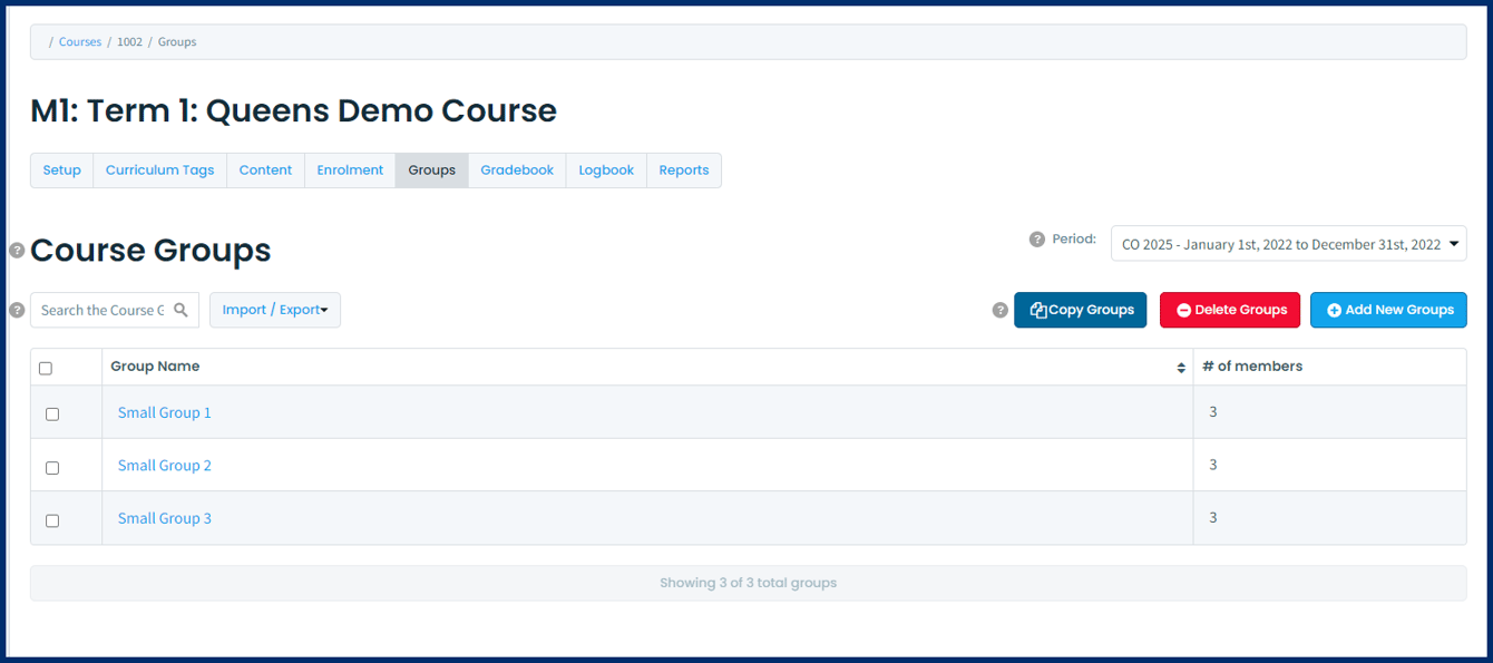 Course Groups Tab