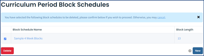 Confirm Deletion of Block Schedule(s)