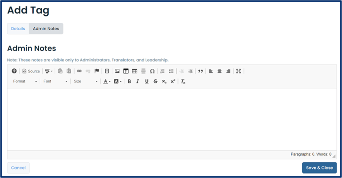 Create a Tag Set - Admin Notes