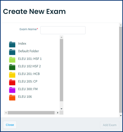 Create a New Exam Popup