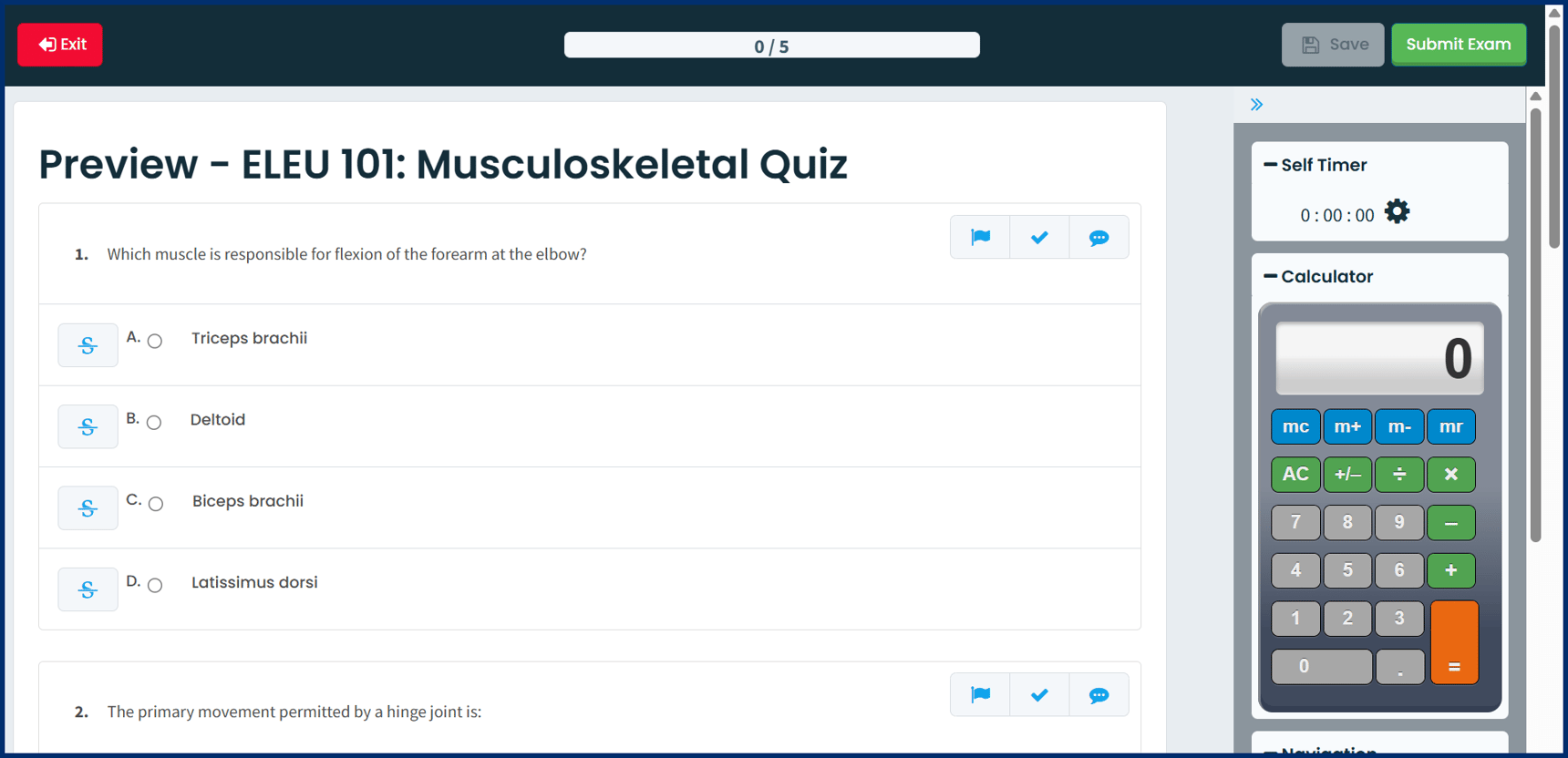 Learner View of Exam