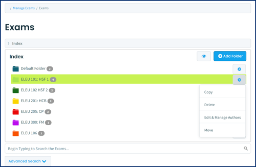 Managing an Exam Folder Options