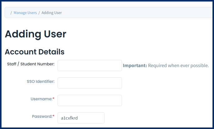 Adding Users - Account Details