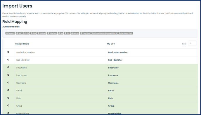 Import Users Mapping Fields